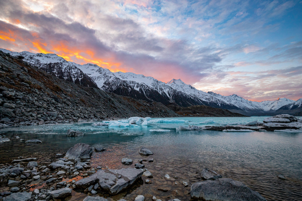 Tasman Lake At Sunset